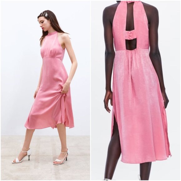 zara pink satin midi dress